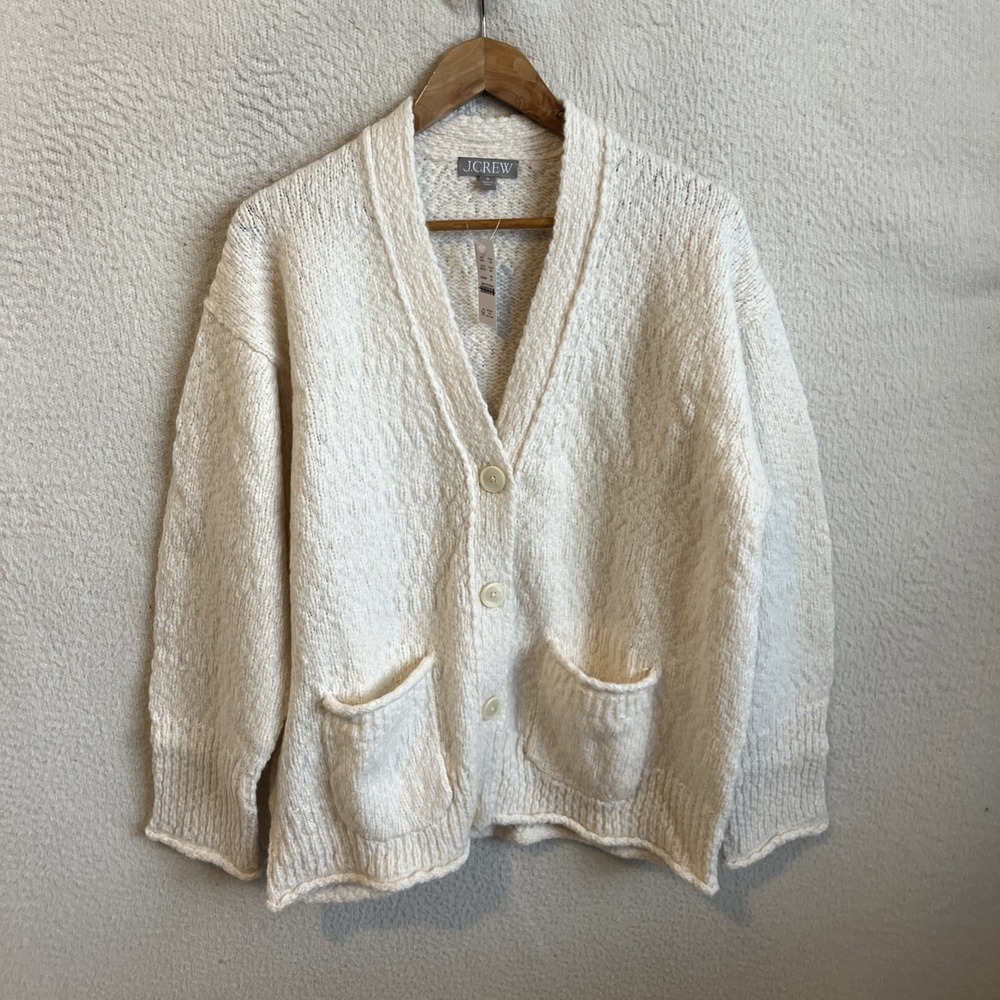 J‎ Crew Relaxed cardigan in textured yarn Medium Ivory